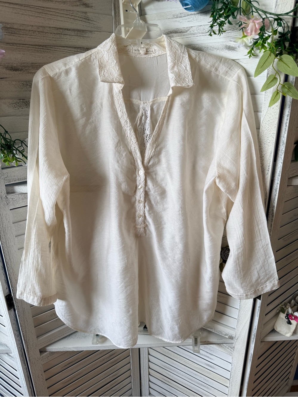 NWOT Hester & Orchard Lace Tunic Blouse 1X Lagenlook Boho Cottagecore